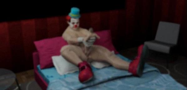  3D cartoon clown sucks cock and gets toyed by a mini hunk